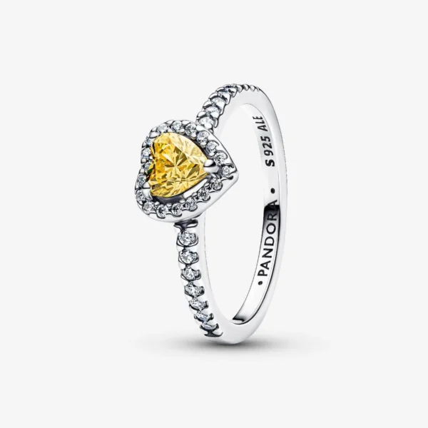 Bague Cœur Surélevé Jaune Scintillant